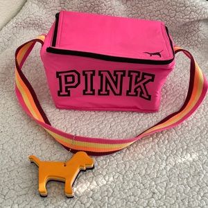 PINK Victoria’s Secret Hot Pink Lunch Bag with Dog Key chain